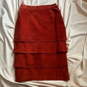 Greg Adams satin  lined suede layered skirt . Burnt orange. Very unique. Sz 5/6